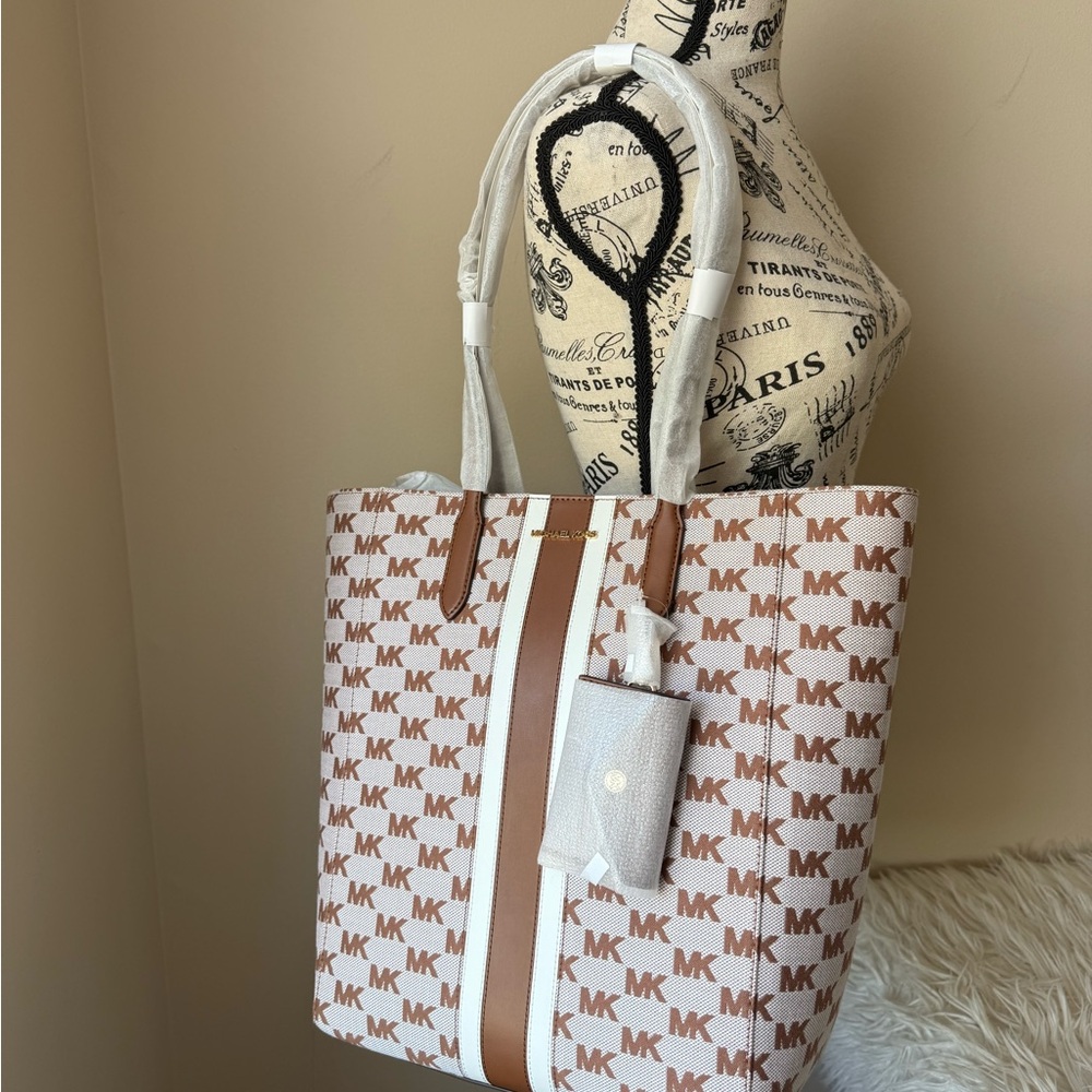 Michael Kors Brown and White Tote Bag